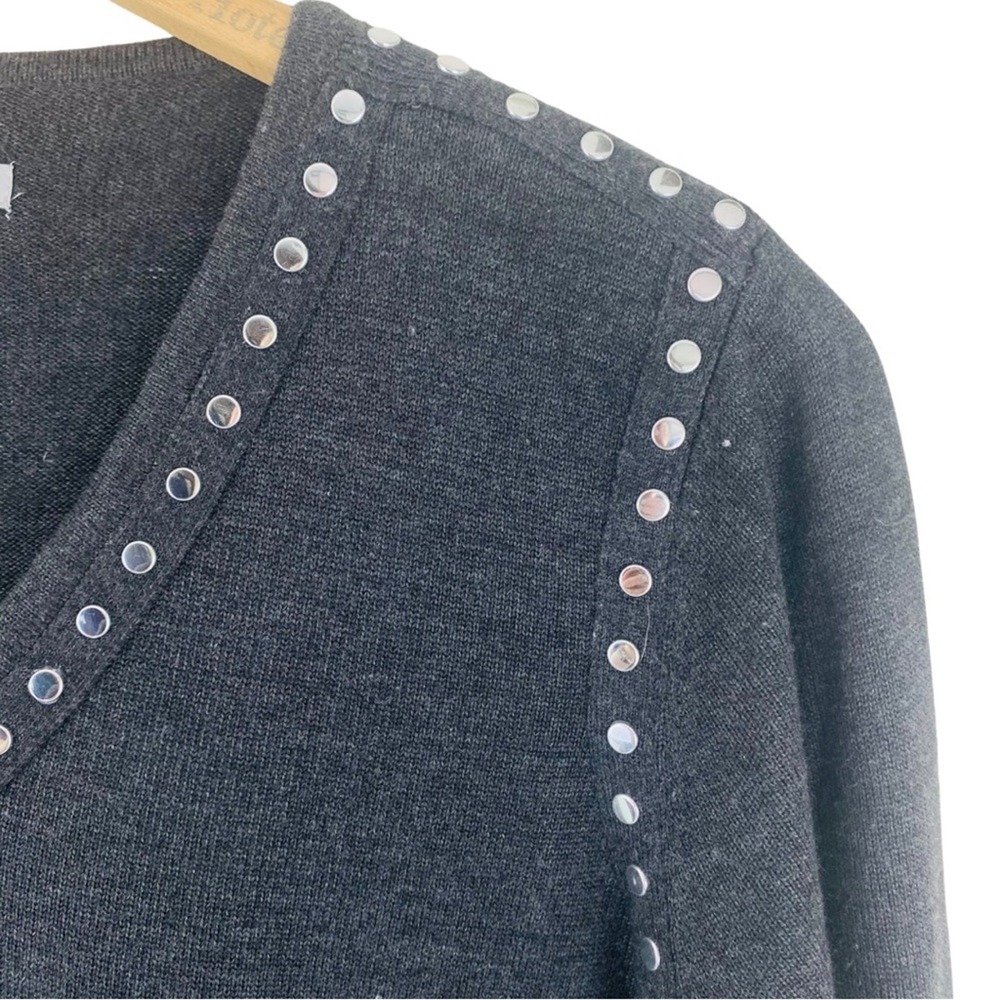 Marc New York Andrew Marc Gray Studded V-Neck Sweater Dress 3/4 Sleeve Womens L - Picture 3 of 6